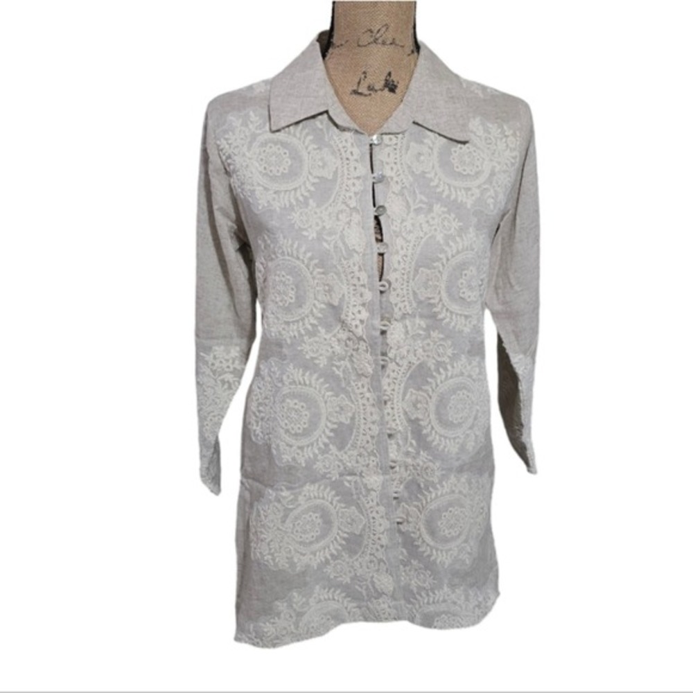 Soft Surroundings Embroidered Tunic Top Topper shirt Womens XS Petite